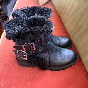 Charles David Black Fur-Trimmed Winter Boots